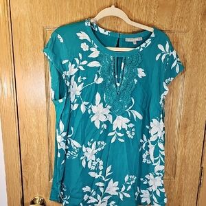 Daniel Rainn Teal and White Floral Blouse